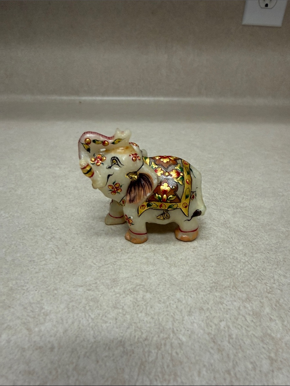 Vintage Marble "Jeweled" Elephant Marquetry Art Piece